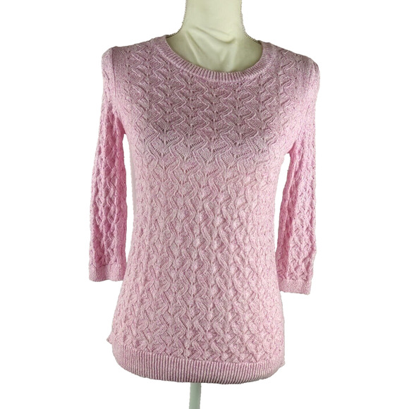 Talbot's Petite Women's Small Pink Sweater Size P Quarter Sleeve Lose Weave - Picture 7 of 8